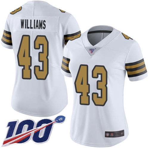 New Orleans Saints #43 Marcus Williams White Women's Stitched Limited Rush 100th Season Jersey Womens