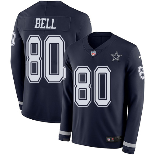 Dallas Cowboys #80 Blake Bell Navy Blue Team Color Men's Stitched Limited Therma Long Sleeve Jersey Men's
