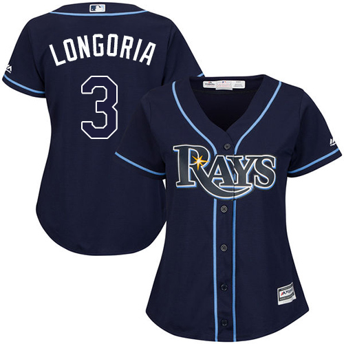 Tampa Bay Rays #3 Evan Longoria Dark Blue Alternate Women's Stitched Jersey Womens