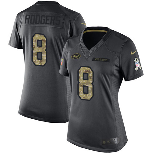 Jets #8 Aaron Rodgers Black Women's Stitched Limited 2016 Salute To Service Jersey