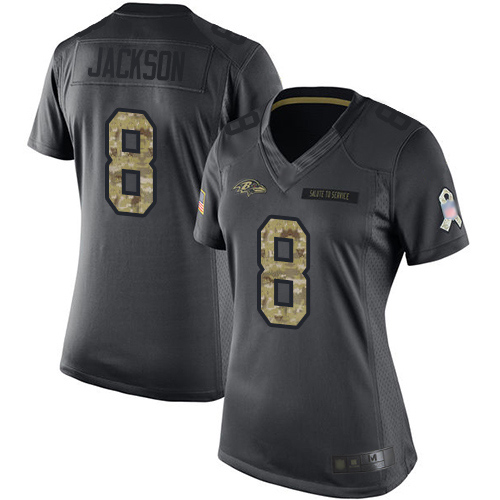 Ravens #8 Lamar Jackson Black Women's Stitched Limited 2016 Salute To Service Jersey