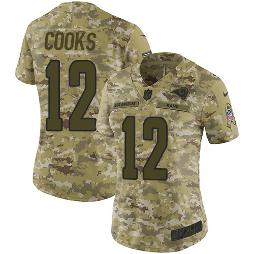 Los Angeles Rams #12 Brandin Cooks Camo Women's Stitched Limited 2018 Salute to Service Jersey Womens