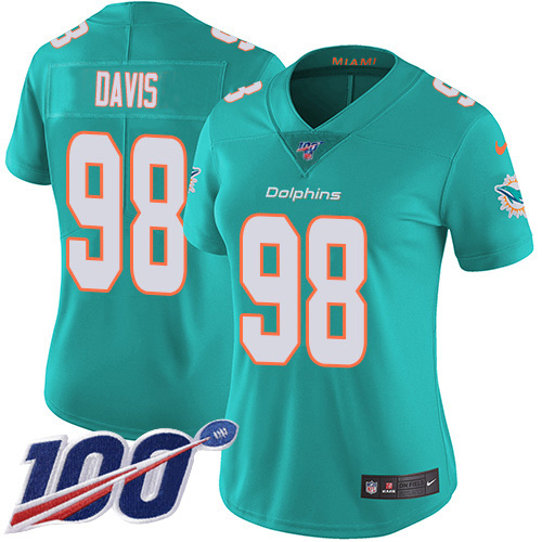 Miami Dolphins #98 Raekwon Davis Aqua Green Team Color Women's Stitched 100th Season Vapor Untouchable Limited Jersey Womens