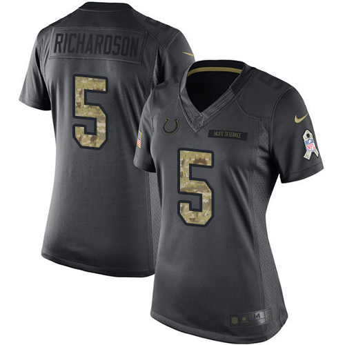 Colts #5 Anthony Richardson Black Women's Stitched Limited 2016 Salute To Service Jersey