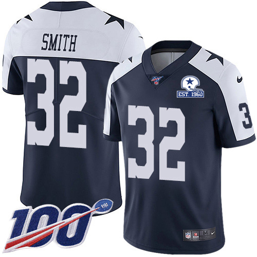 Dallas Cowboys #32 Saivion Smith Navy Blue Thanksgiving Men's Stitched With Established In 1960 Patch 100th Season Vapor Untouchable Limited Throw