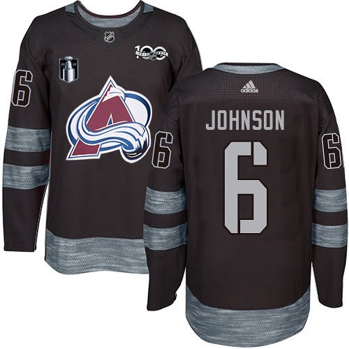 Adidas Colorado Avalanche #6 Erik Johnson Black 2022 Stanley Cup Final Patch 100th Anniversary Stitched Jersey Men's