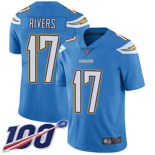 Los Angeles Chargers #17 Philip Rivers Electric Blue Alternate Men's Stitched 100th Season Vapor Limited Jersey Men's