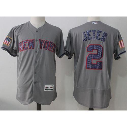 New York Yankees #2 Derek Jeter Grey Fashion Stars & Stripes Flexbase Authentic Stitched Jersey Men's