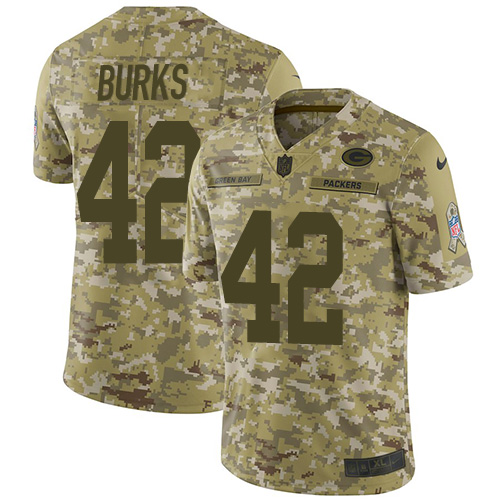 Green Bay Packers #42 Oren Burks Camo Men's Stitched Limited 2018 Salute To Service Jersey Men's