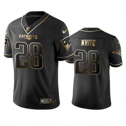 New England Patriots #28 James White Black Golden Limited Edition Stitched Jersey Men's
