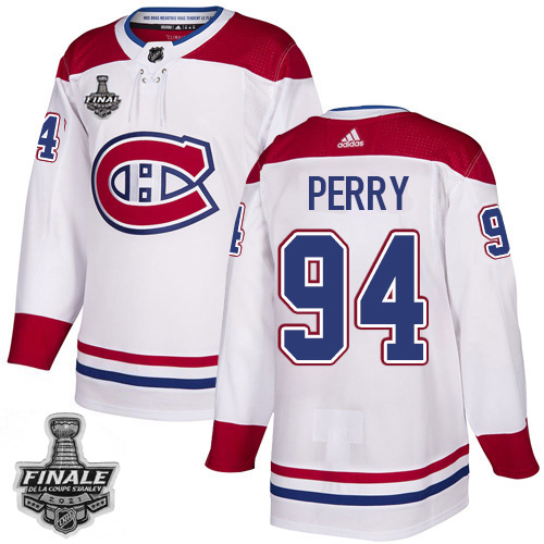 Adidas Montreal Canadiens #94 Corey Perry White Road Authentic Youth 2021 Stanley Cup Final Patch Jersey Youth