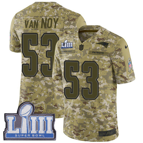 New England Patriots #53 Kyle Van Noy Camo Super Bowl LIII Bound Men's Stitched Limited 2018 Salute To Service Jersey Men's