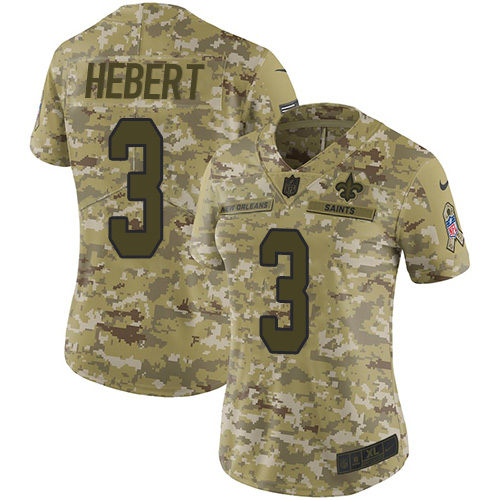 New Orleans Saints #3 Bobby Hebert Camo Women's Stitched Limited 2018 Salute to Service Jersey Womens