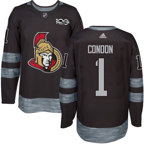 Adidas Ottawa Senators #1 Mike Condon Black 1917-2017 100th Anniversary Stitched Jersey Men's