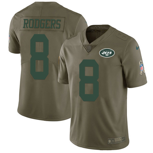 Jets #8 Aaron Rodgers Olive Youth Stitched Limited 2017 Salute To Service Jersey