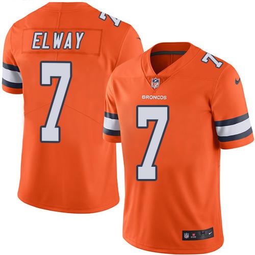Broncos #7 John Elway Orange Youth Stitched Limited Rush Jersey