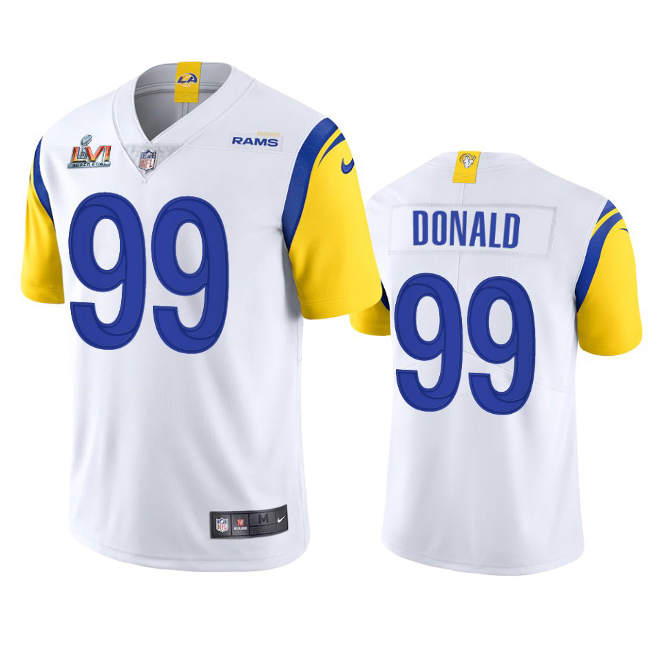 Los Angeles Rams #99 Aaron Donald Men's Super Bowl LVI Patch Alternate Vapor Limited Jersey - White