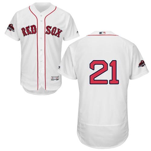 Boston Red Sox #21 Roger Clemens White Flexbase Authentic Collection 2018 World Series Champions Stitched Jersey Men's
