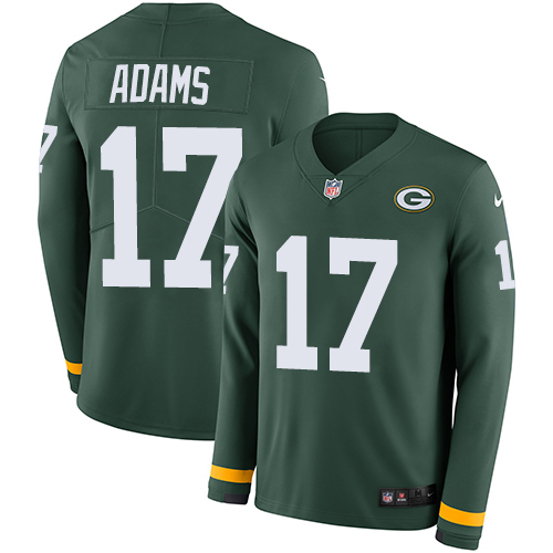 Packers #17 Davante Adams Green Team Color Youth Stitched Limited Therma Long Sleeve Jersey