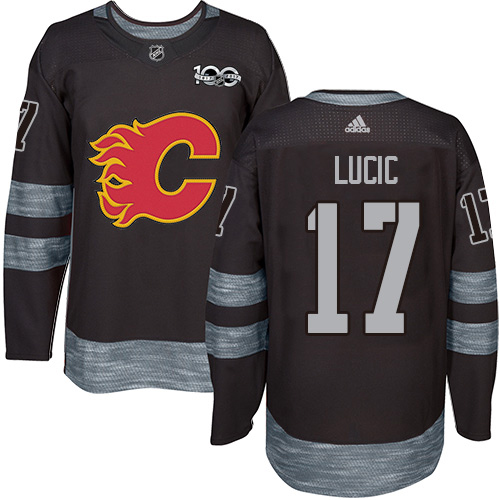 Adidas Calgary Flames #17 Milan Lucic Black 1917-2017 100th Anniversary Stitched Jersey Men's