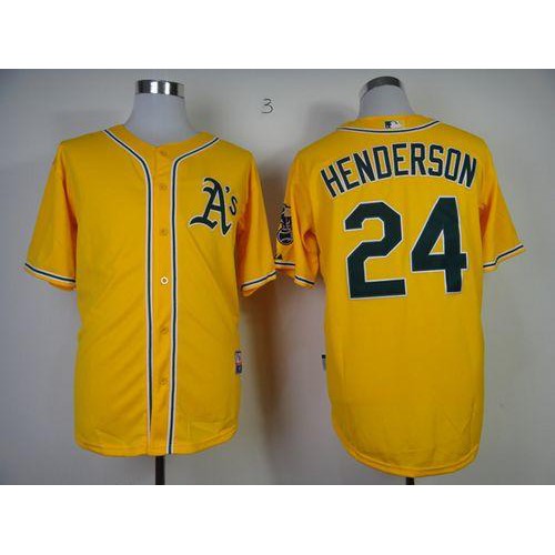Oakland Athletics #24 Rickey Henderson Yellow Cool Base Stitched Jersey Men's