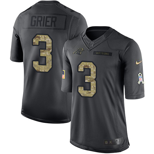 Carolina Panthers #3 Will Grier Black Youth Stitched Limited 2016 Salute to Service Jersey Youth