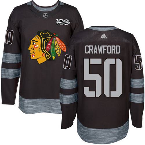 Adidas Chicago Blackhawks #50 Corey Crawford Black 1917-2017 100th Anniversary Stitched Jersey Men's