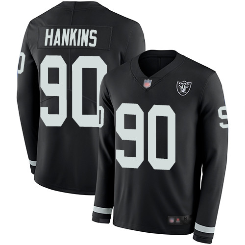 Las Vegas Raiders #90 Johnathan Hankins Black Team Color Men's Stitched Limited Therma Long Sleeve Jersey Men's