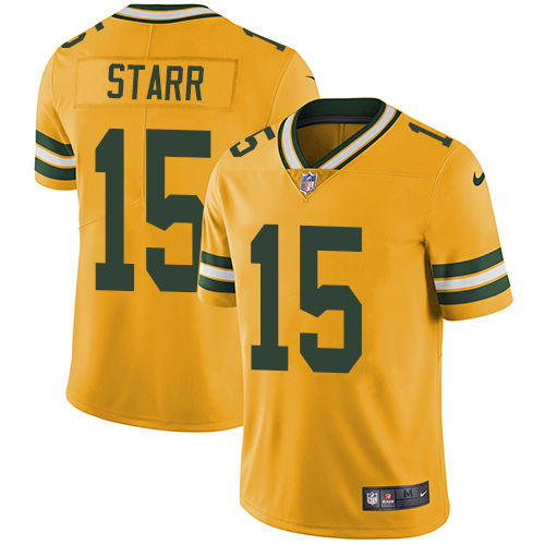 Packers #15 Bart Starr Yellow Youth Stitched Limited Rush Jersey