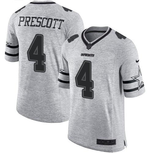 Cowboys #4 Dak Prescott Gray Men's Stitched Limited Gridiron Gray II Jersey