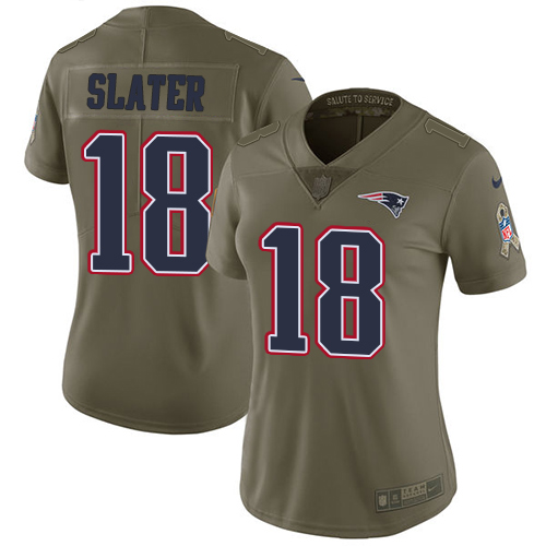 Patriots #18 Matt Slater Olive Women's Stitched Limited 2017 Salute To Service Jersey