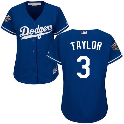 Los Angeles Dodgers #3 Chris Taylor Blue Alternate 2018 World Series Women's Stitched Jersey Womens