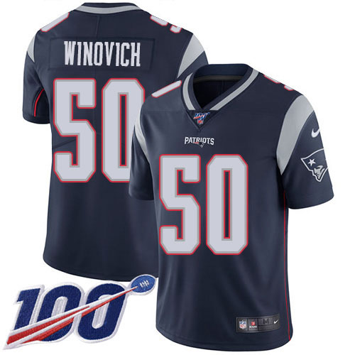 New England Patriots #50 Chase Winovich Navy Blue Team Color Men's Stitched 100th Season Vapor Limited Jersey Men's
