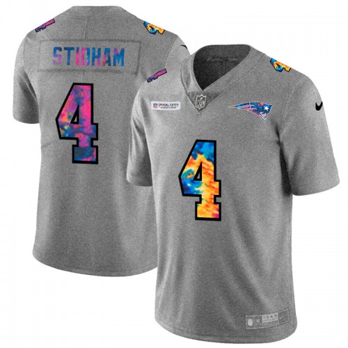 New England New England Patriots #4 Jarrett Stidham Men's Multi-Color 2020 Crucial Catch Jersey Greyheather Men's