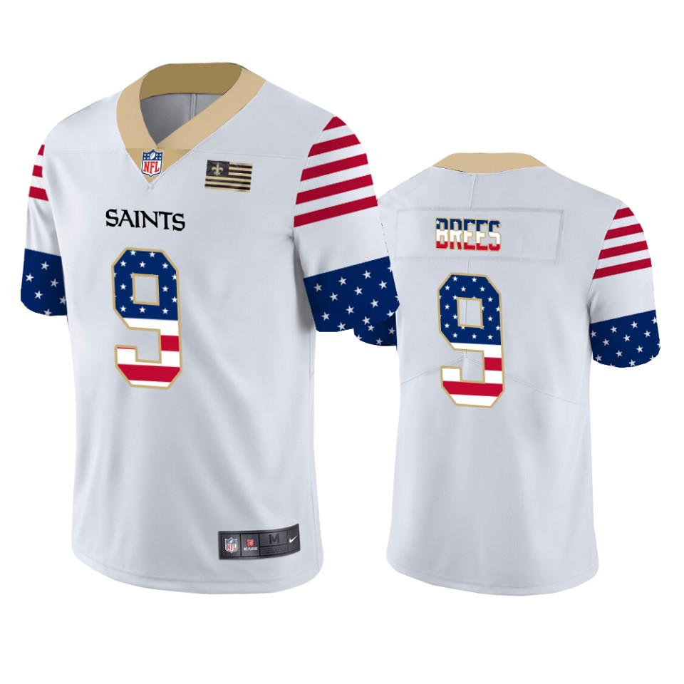 New Orleans Saints #9 Drew Brees White Men's Team Logo USA Flag Vapor Untouchable Limited Jersey
