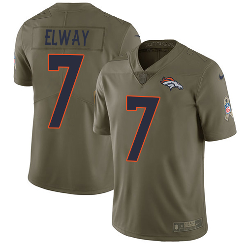 Broncos #7 John Elway Olive Youth Stitched Limited 2017 Salute To Service Jersey