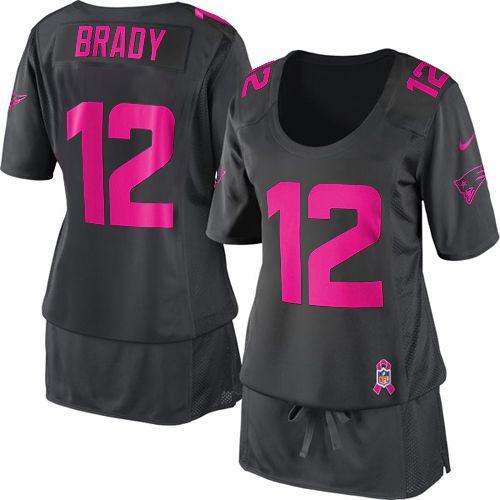 Patriots #12 Tom Brady Dark Grey Women's Breast Cancer Awareness Stitched Elite Jersey