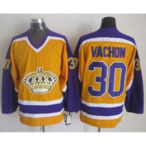 Los Angeles Kings #30 Rogie Vachon Yellow CCM Throwback Stitched Jersey Men's