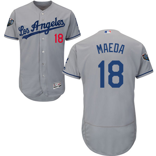 Los Angeles Dodgers #18 Kenta Maeda Grey Flexbase Authentic Collection 2018 World Series Stitched Jersey Men's