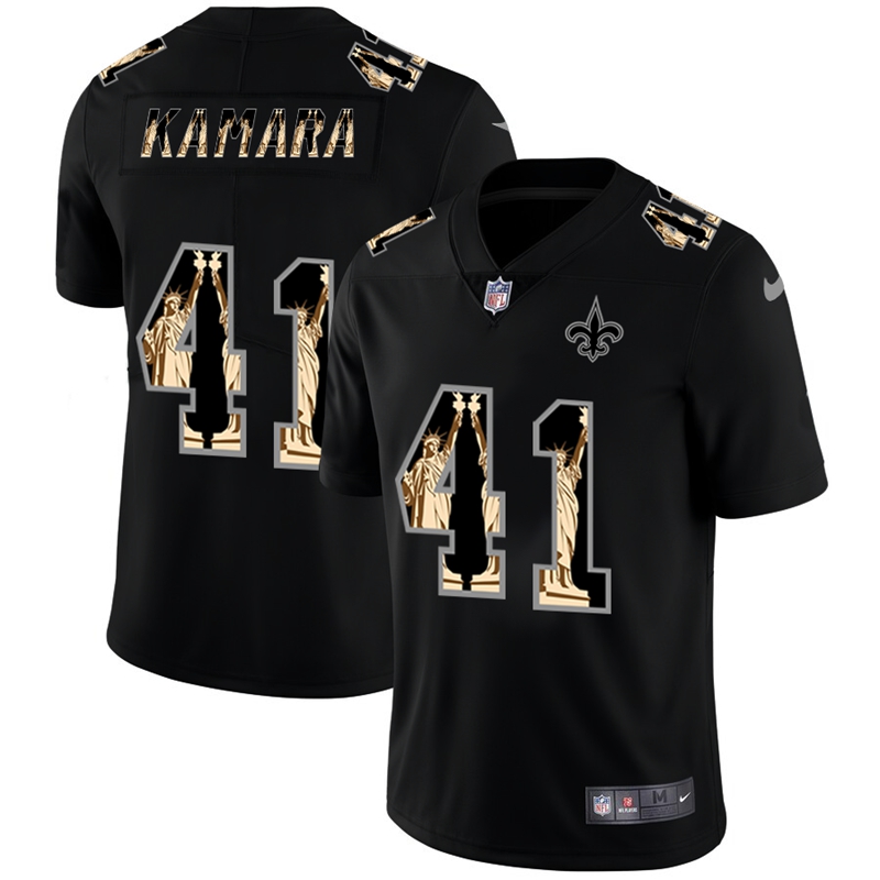 New Orleans Saints #41 Alvin Kamara Carbon Black Vapor Statue Of Liberty Limited Jersey