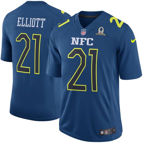 Cowboys #21 Ezekiel Elliott Navy Men's Stitched Game NFC 2017 Pro Bowl Jersey
