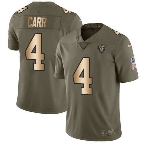 Raiders #4 Derek Carr Olive/Gold Men's Stitched Limited 2017 Salute To Service Jersey