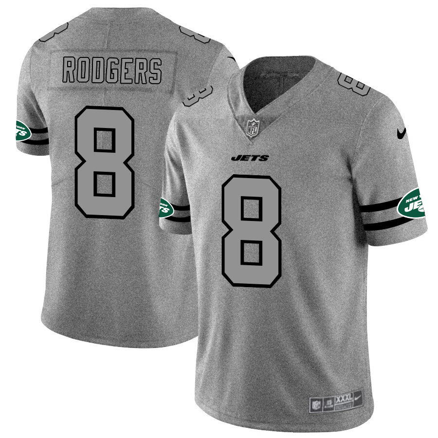 New York Jets #8 Aaron Rodgers Men's Gray Gridiron II Vapor Untouchable Limited Jersey