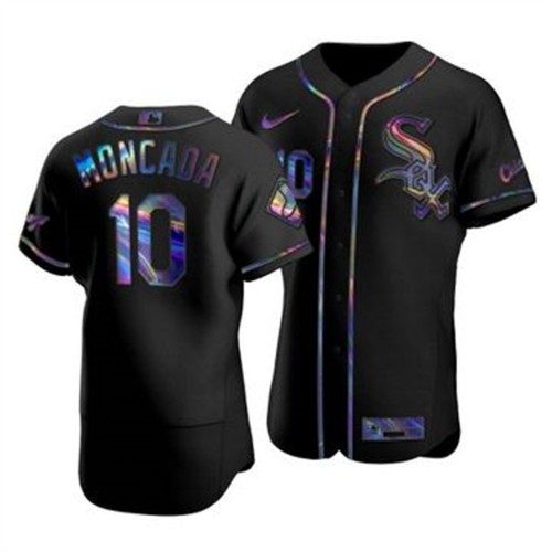 Chicago Chicago White Sox #10 Yoan Moncada Men's Iridescent Holographic Collection Jersey - Black Men's