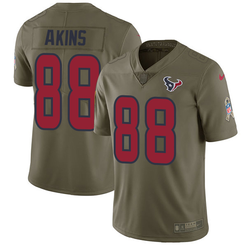 Houston Texans #88 Jordan Akins Olive Youth Stitched Limited 2017 Salute To Service Jersey Youth