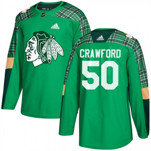 Adidas Chicago Blackhawks #50 Corey Crawford adidas Green St. Patrick's Day Authentic Practice Stitched Jersey Men's