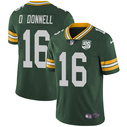 Packers #16 Pat O'Donnell Green Team Color Men's 100th Season Stitched Vapor Untouchable Limited Jersey