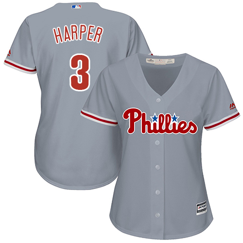 Philadelphia Phillies #3 Bryce Harper Grey Road Women's Stitched Jersey Womens