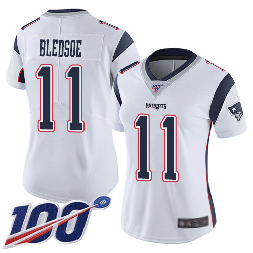 New England Patriots #11 Drew Bledsoe White Women's Stitched 100th Season Vapor Limited Jersey Womens