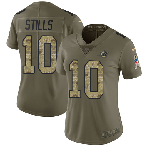 Miami Dolphins #10 Kenny Stills Olive/Camo Women's Stitched Limited 2017 Salute to Service Jersey Womens
